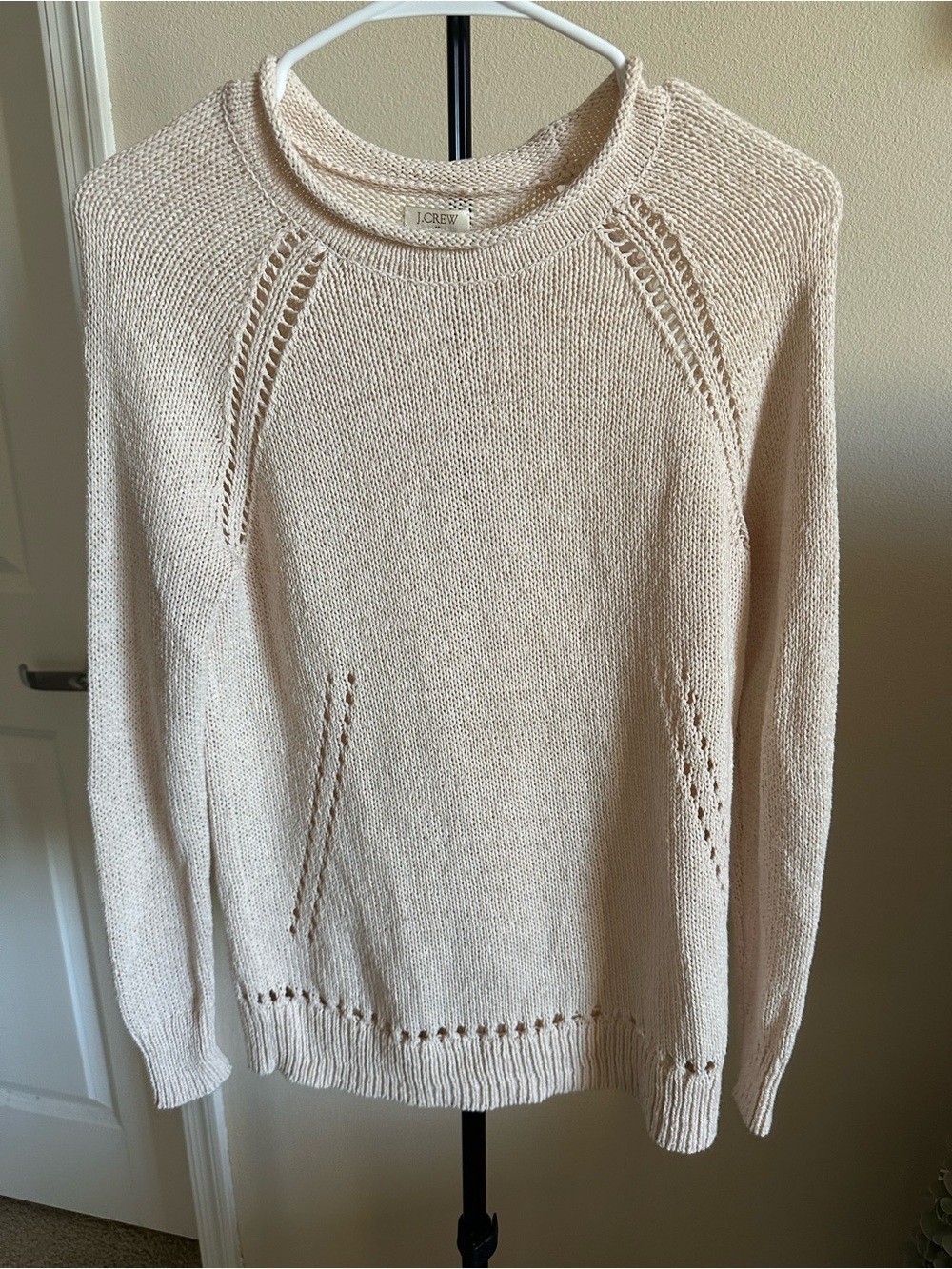 J. Crew Cream Openwork Knit Crewneck Sweater